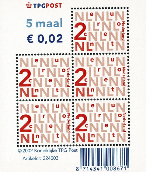 2034bV Bijplakzegels 0,02 Vel Nederland 2002