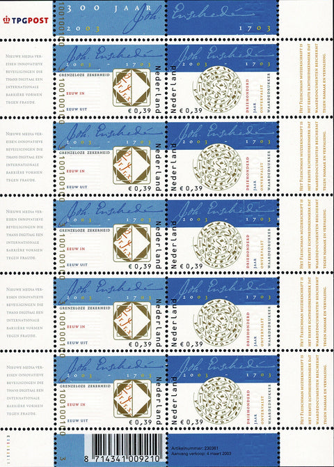 2162-63V 300 Jaar Johan Enschede Vel Nederland 2003