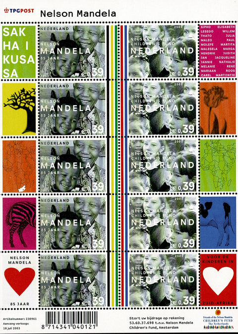 2196-97V Nelson Mandela 85 jaar Vel Nederland 2003