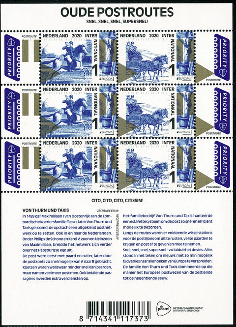 3845-46V Europazegels Oude Postroutes 2020